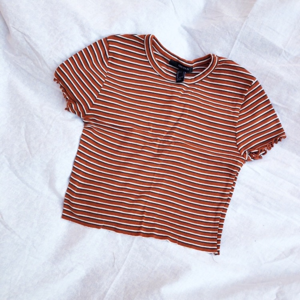 Burnt Orange Striped Crop Top T Shirt S